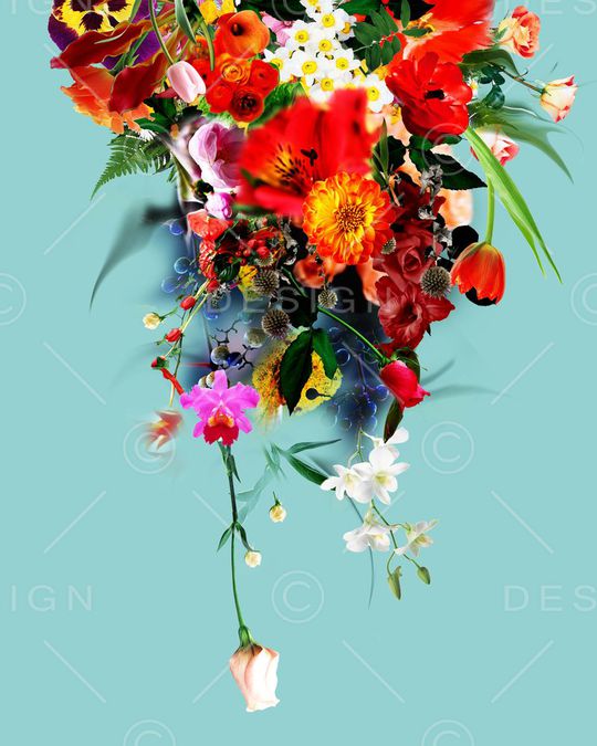 定位花 蓝底 花卉 花朵 绿叶 鲜花 印花华亿平台图片