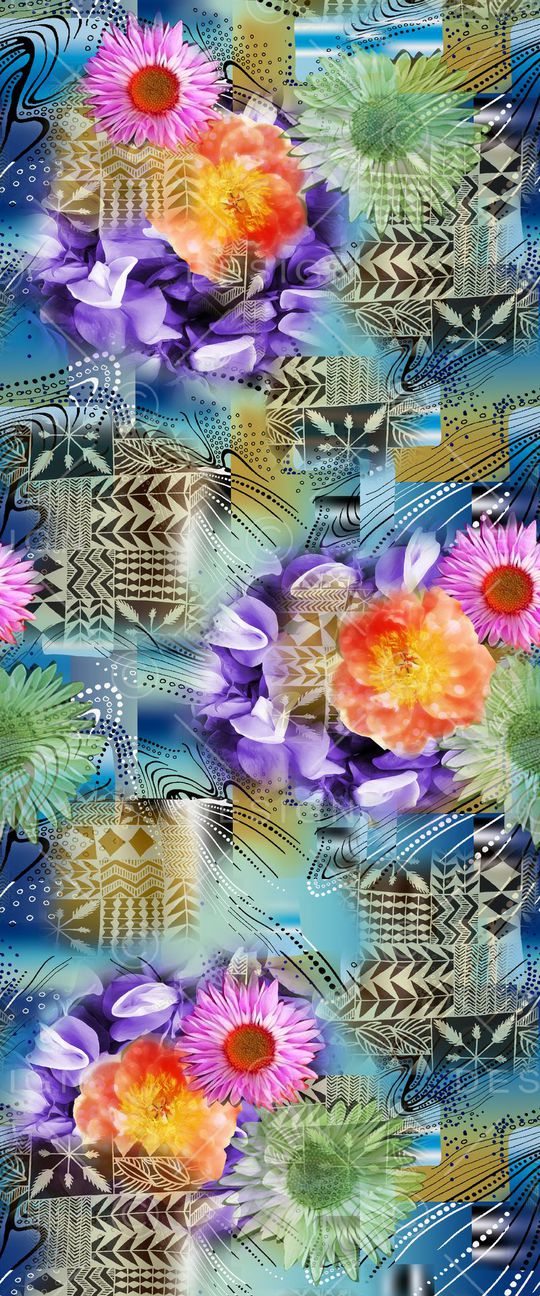 中国风 冰艳 向日葵 绽放 花卉 花朵 拼贴 几何图案印花华亿平台图片
