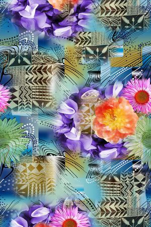 中国风 冰艳 向日葵 绽放 花卉 花朵 拼贴 几何图案印花华亿平台图片