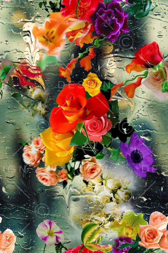 鲜花 花卉 花朵 服装 水珠 玻璃 有虚有实印花华亿平台图片