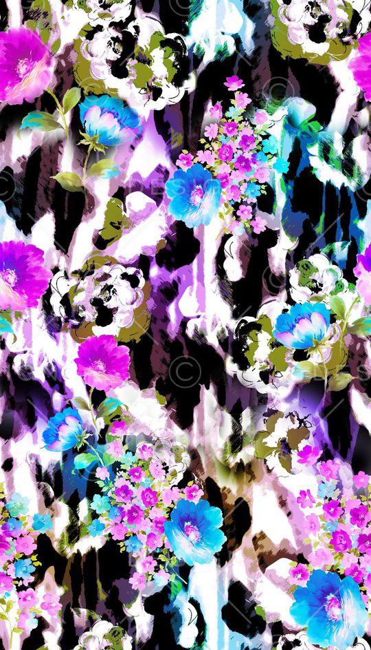 黑底 花卉 牵牛花 奇幻 花朵 印花华亿平台图片