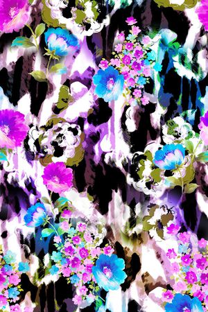 黑底 花卉 牵牛花 奇幻 花朵 印花华亿平台图片