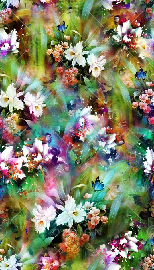 满底 蝴蝶 动物 花卉 花朵 鲜花 树叶 绿叶 印花华亿平台图片