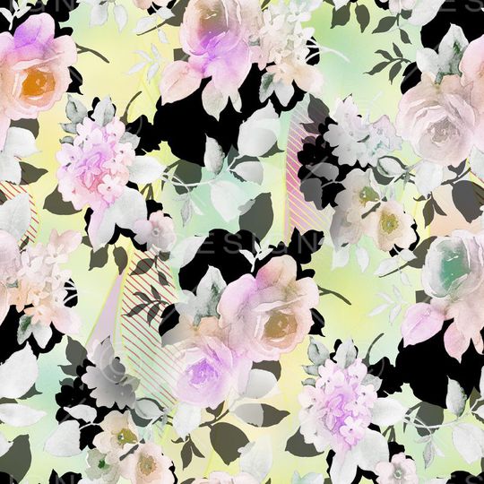 数码 服装 黑底 朦胧 花卉 花朵 印花华亿平台图片