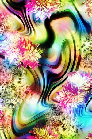 水波纹 数码 服装 花朵 花卉 组合 复合印花华亿平台图片