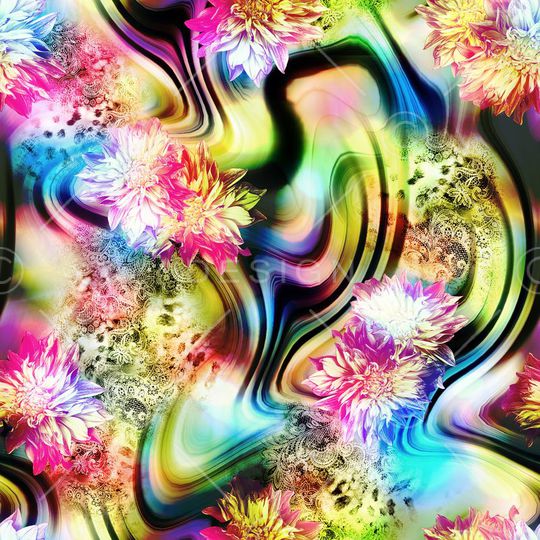 水波纹 数码 服装 花朵 花卉 组合 复合印花华亿平台图片