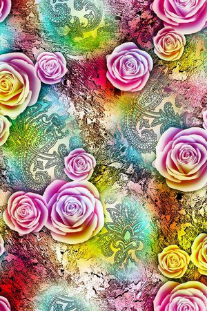 数码 服装 花卉 玫瑰 七彩 粉色 印花华亿平台图片