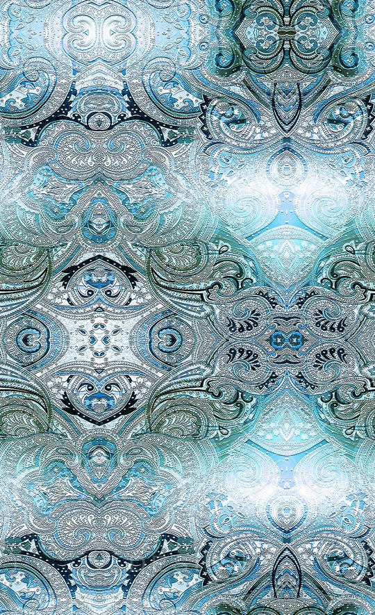 佩斯利 腰果花 民族部落风  蓝色 清新 朦胧 印花华亿平台图片