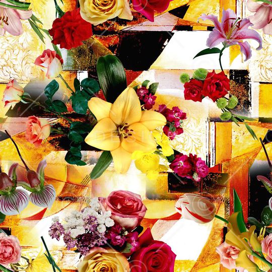 花卉 水果 拼贴 组合 鲜花 热带 印花华亿平台图片