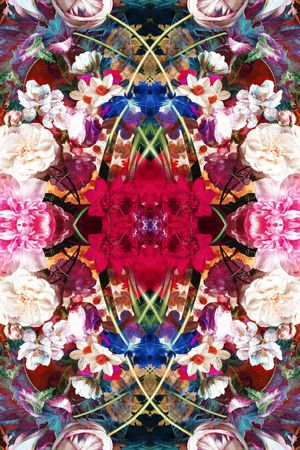 丰富 花卉 写实 变幻 绽放 长巾 粉色 对称印花华亿平台图片