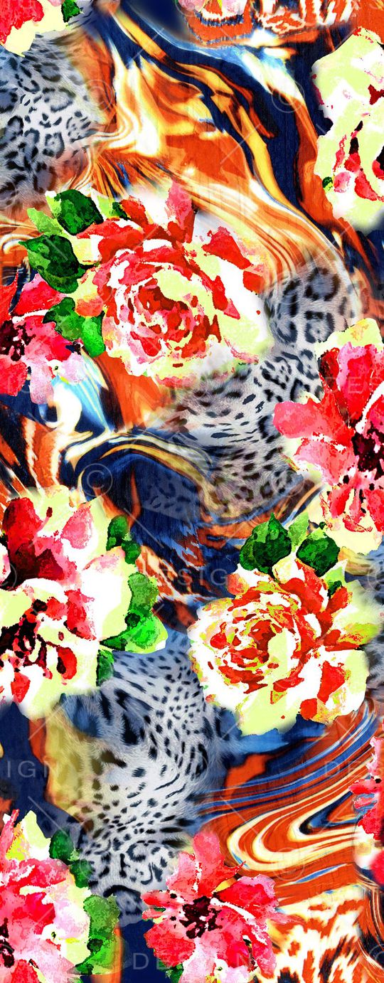 数码 豹纹 大红花  花朵  鲜花 服装 复古印花华亿平台图片