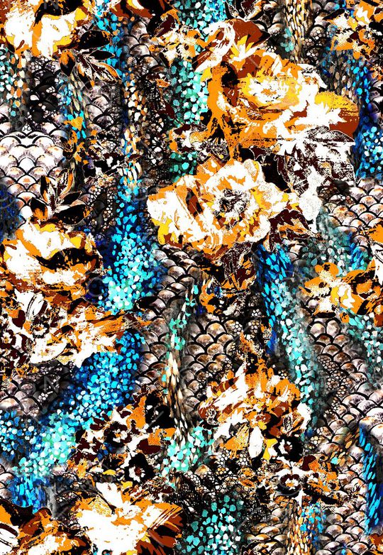 数码 动物纹 烂花 鱼鳞纹 大花 花卉 花朵 印花华亿平台图片