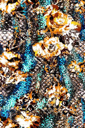 数码 动物纹 烂花 鱼鳞纹 大花 花卉 花朵 印花华亿平台图片