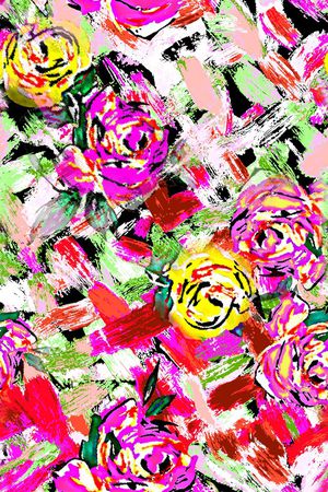 数码 方块 花朵 花卉  红色 抽象 印花华亿平台图片