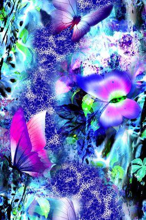 数码 虎纹 动物纹 拼贴 蝴蝶花 绚丽印花华亿平台图片