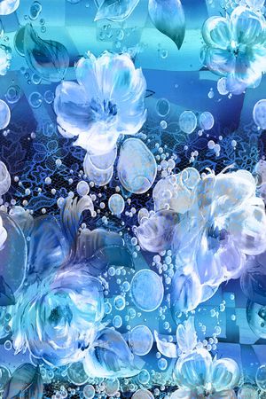 数码 蓝底 梦幻 大花 水泡 蕾丝印花华亿平台图片