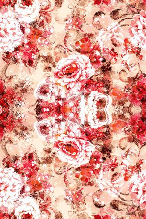 水彩 大花卉 印花 长巾 花朵 红色印花华亿平台图片