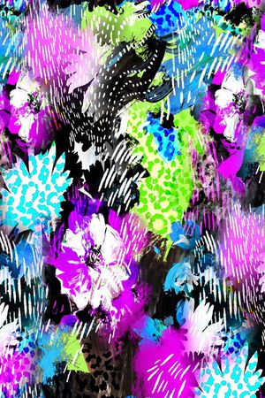 数码 豹纹 动物纹 鲜艳 花朵 花卉 抽象 印花华亿平台图片