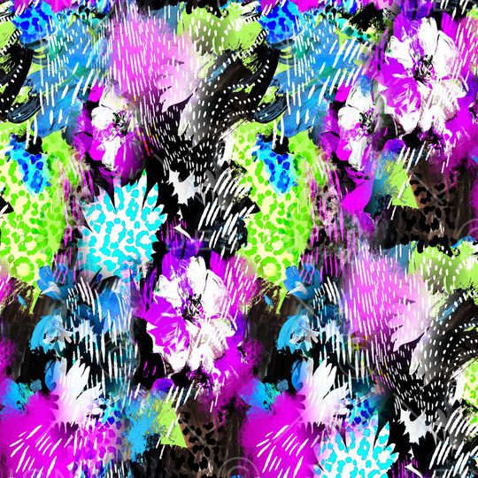 数码 豹纹 动物纹 鲜艳 花朵 花卉 抽象 印花华亿平台图片