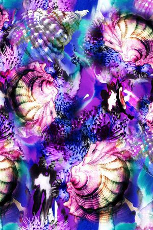 数码 海螺 花卉 紫色 花朵 服装 印花华亿平台图片