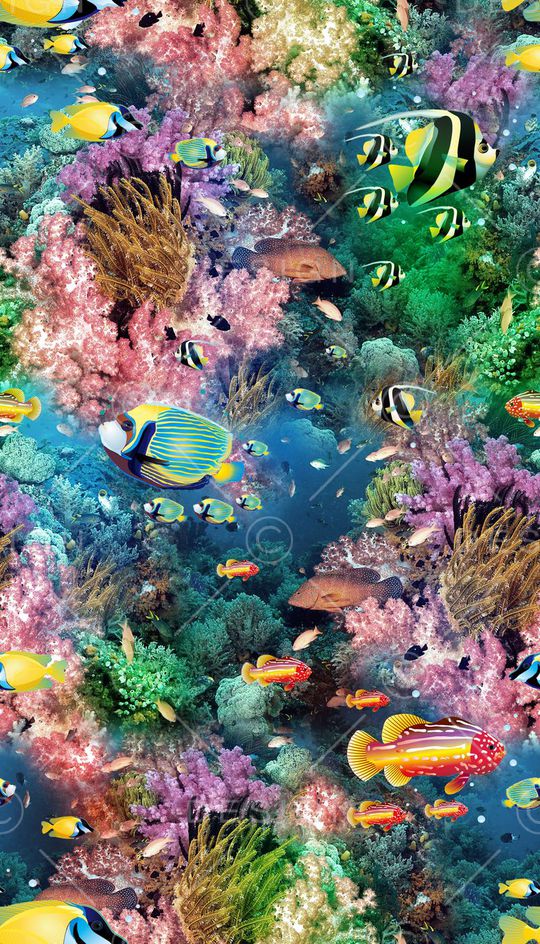 海底 世界 生物 海洋 鱼  热带 珊瑚 植物印花华亿平台图片