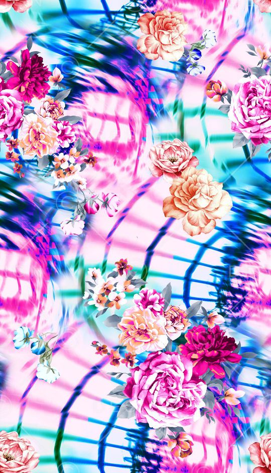 网格 花卉 花朵  鲜花  服装 数码 印花华亿平台图片