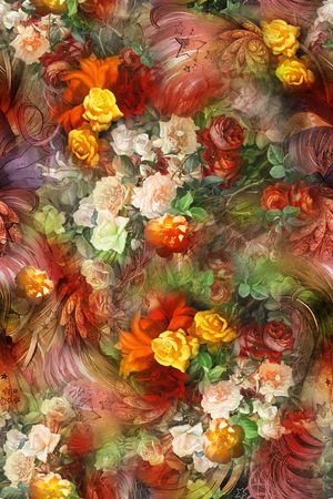 服装 数码 梦幻 朦胧 花卉 花朵 鲜花 红色五角星印花华亿平台图片