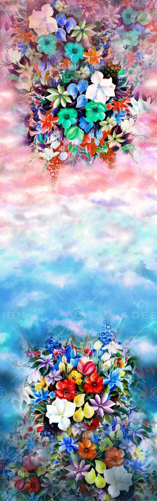 花卉 长巾 鲜花 花朵 红色 蓝色 印花华亿平台图片