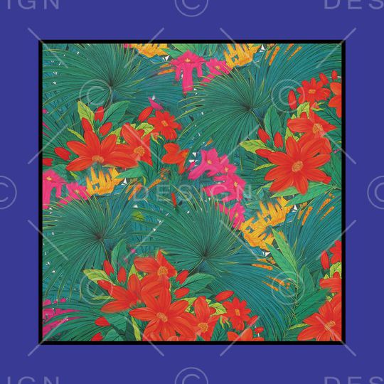 花卉 方巾 花朵 蓝色 印花华亿平台图片