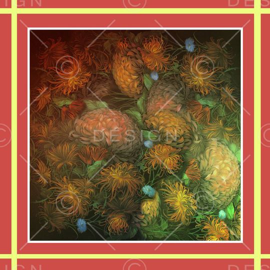 方巾 花   菠萝 红毛丹 水果 菊花 花卉 花朵印花华亿平台图片