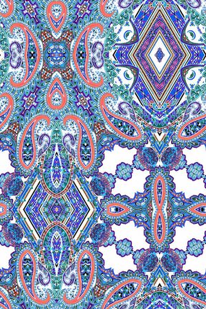 佩斯利 腰果花 民族风 蓝色 印花华亿平台图片