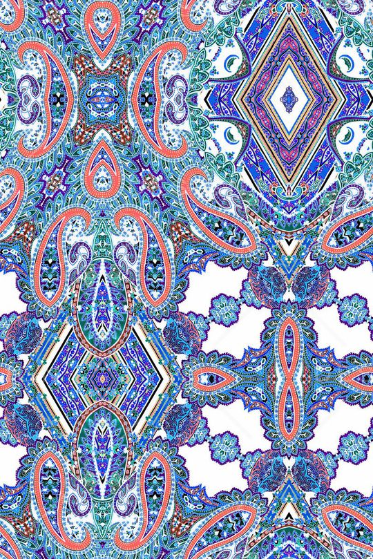 佩斯利 腰果花 民族风 蓝色 印花华亿平台图片