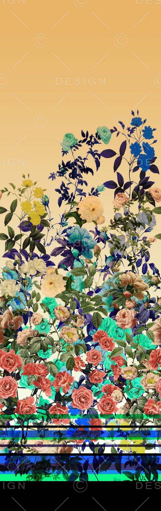 单边 定位花 花卉 花朵 组合 印花华亿平台图片