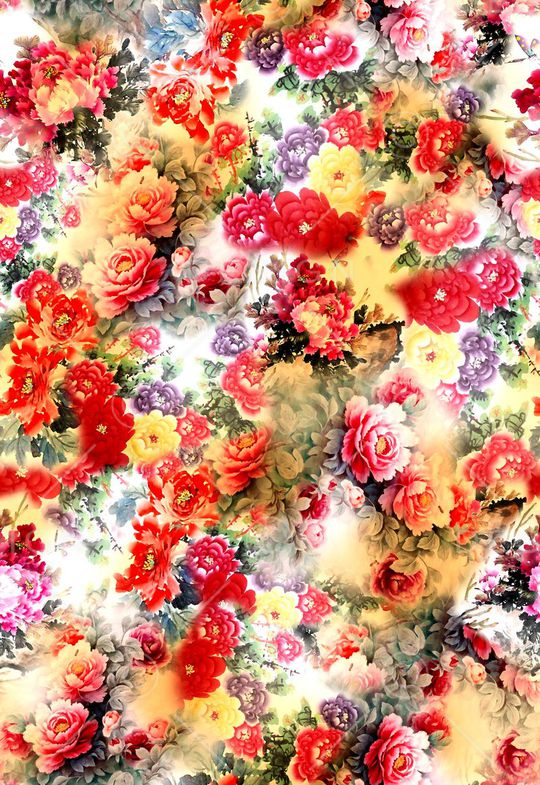 多彩 国画 水墨 花卉 花朵 小花 服装印花华亿平台图片