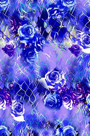 数码 几何 花朵 花卉 蓝色 玫瑰 印花华亿平台图片