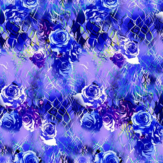 数码 几何 花朵 花卉 蓝色 玫瑰 印花华亿平台图片