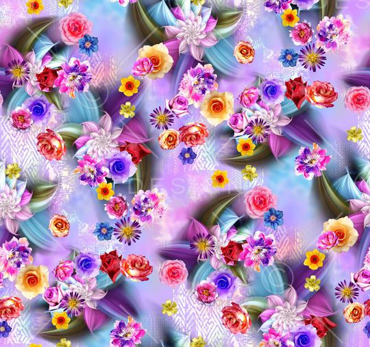 数码 小花 大花 花朵 清新 玫红印花华亿平台图片