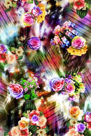 数码 多彩 绚丽 几何 花卉 花朵 服装印花华亿平台图片