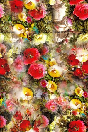 花卉 花朵 红色 黄色 服装 鲜艳 印花华亿平台图片