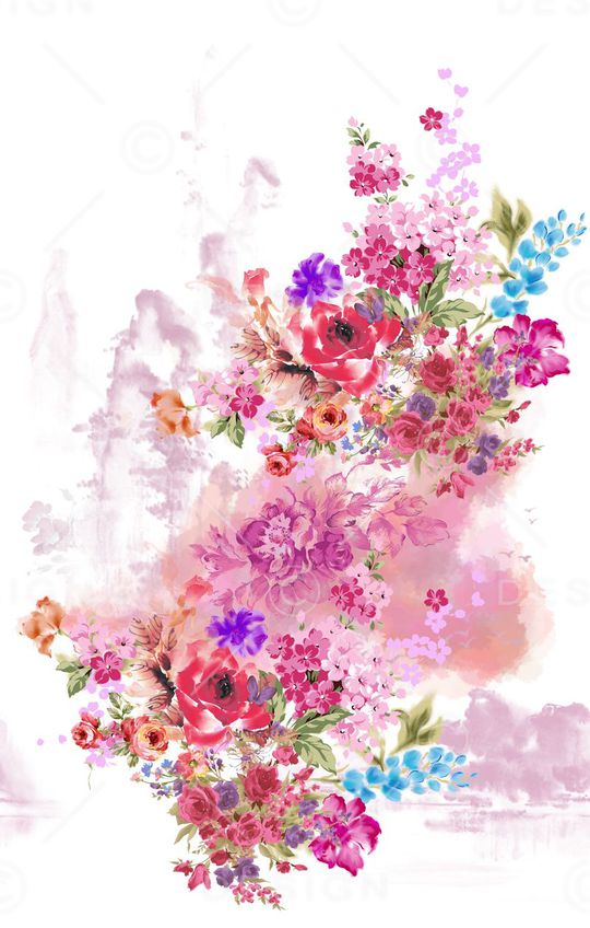 水墨风  多彩 花卉 花朵 山峰 印花华亿平台图片