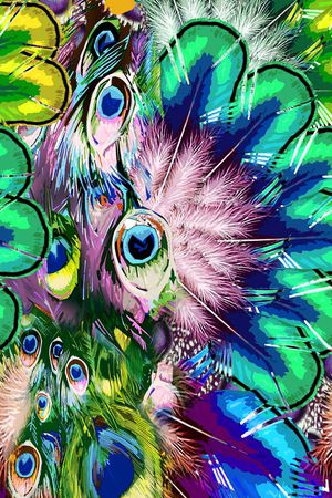 孔雀 羽毛 彩色 长巾 数码 印花华亿平台图片