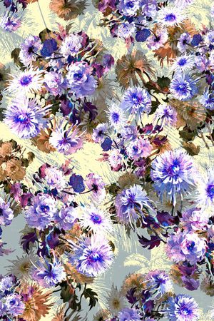 油画 效果 花卉 花朵 鲜花 紫色 唯美 印花华亿平台图片