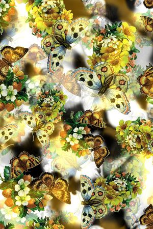 蝴蝶 花卉 花朵 组合 花束 白色 印花华亿平台图片