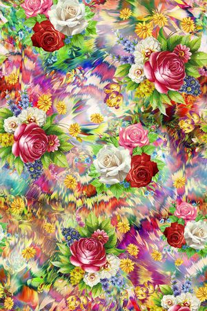 艳丽 花卉 花朵 服装 数码 立体 层次 印花华亿平台图片