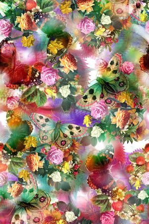 手绘 蝴蝶 油画 花卉 花朵 鲜花  动物 彩色 印花华亿平台图片