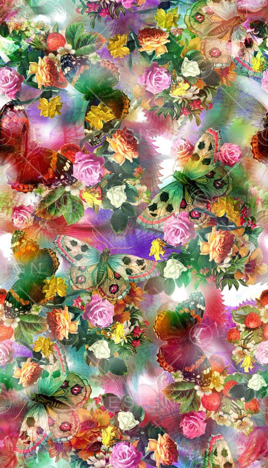 手绘 蝴蝶 油画 花卉 花朵 鲜花  动物 彩色 印花华亿平台图片