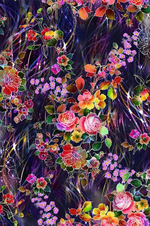 数码 多彩 低温 流行 线条 花朵 花卉 立体 层次印花华亿平台图片