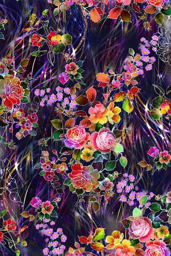 数码 多彩 低温 流行 线条 花朵 花卉 立体 层次印花华亿平台图片