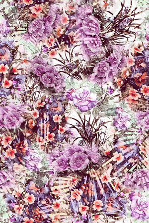 水彩 花卉 花朵 复古 立体 数码 服装印花华亿平台图片