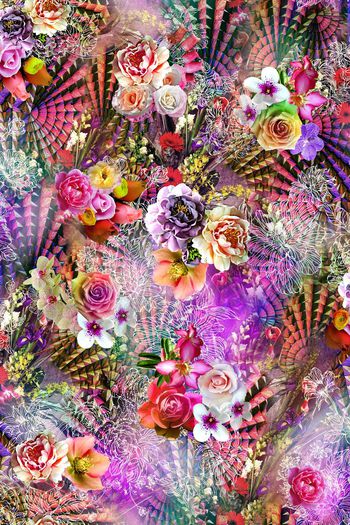 数码 炫彩 底纹 镂空 大花朵 花卉 彩色 拼贴 几何印花华亿平台图片